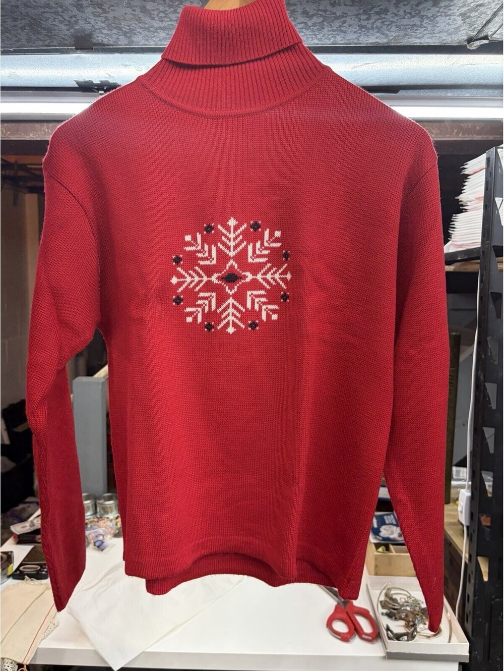VINTAGE MEISTER RED ACRYLIC SNOWFLAKE Turtleneck SWEATER